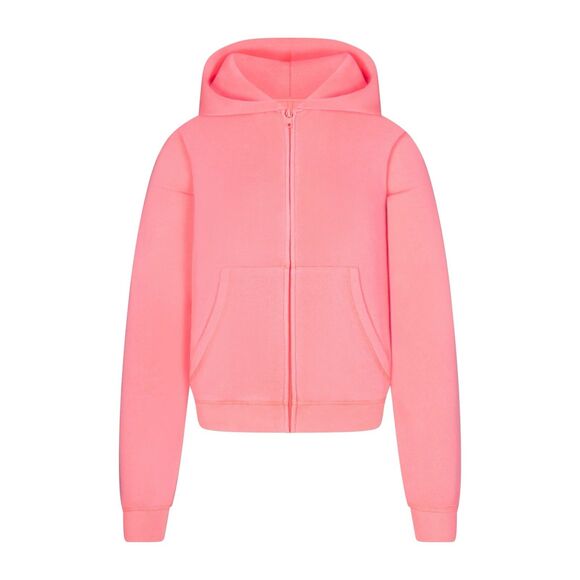 SKIMS M MODAL FRENCH TERRY CLASSIC ZIP UP HOODIE | CORAL - CORAL / M x 1 - Picture 1 of 8